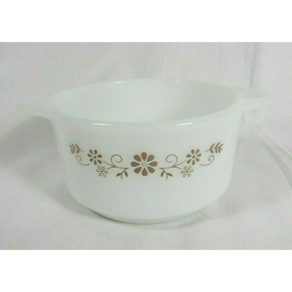 Vintage Dynaware Pyr-O-Rey Brown Daisy Individual Casserole Milk Glass